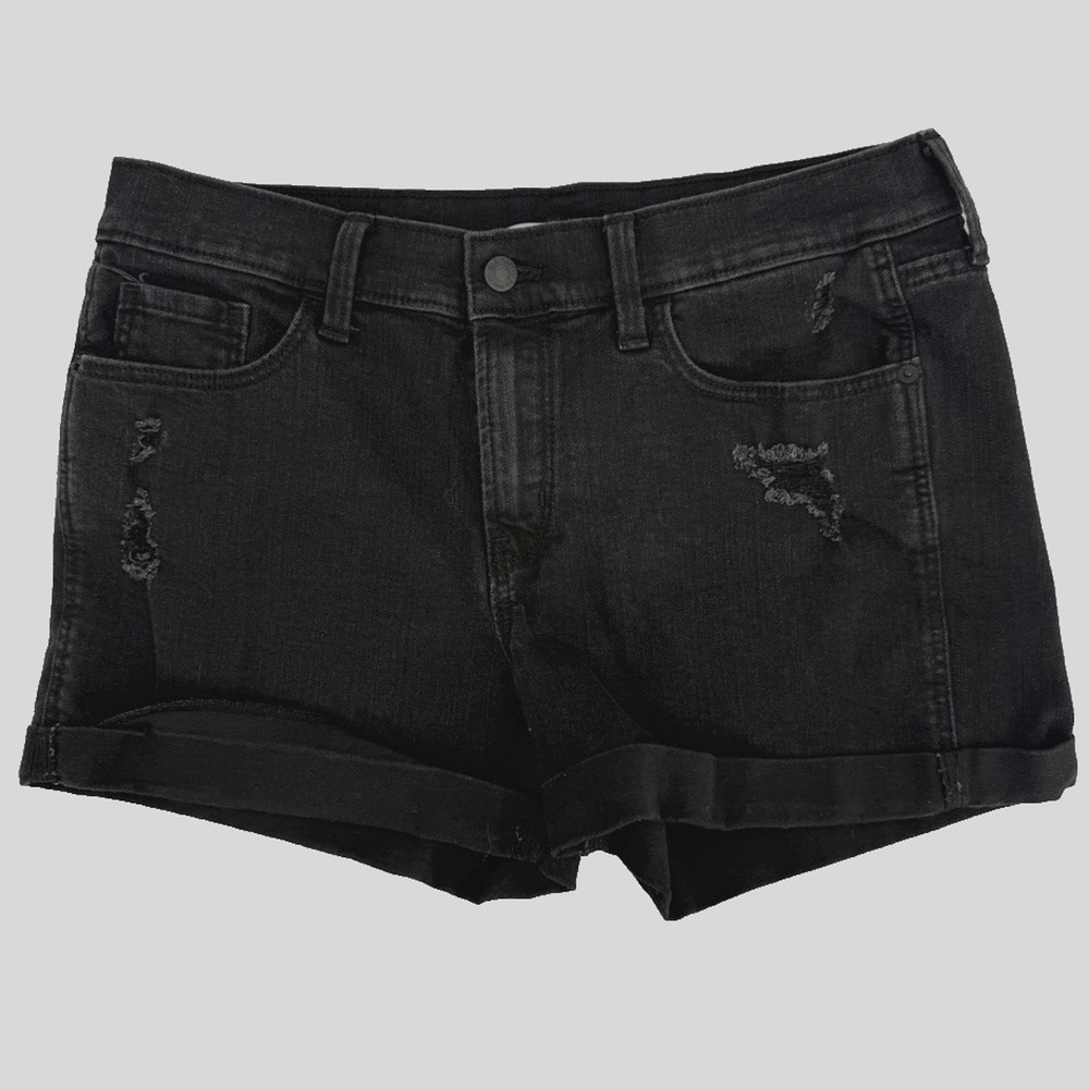 Old Navy Boyfriend Mid rise Shorts Womens Size 10 Black Cuffed Hem Stretch